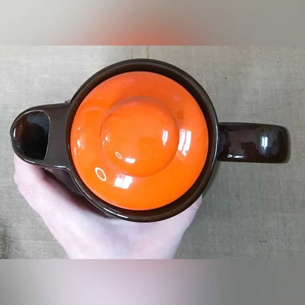 Vintage Ceramic Coffee Pot Brown Orange Mid Century Modern MCM 70s Goblin Core